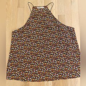 Swing style navy blue tank top with ditsy print juniors large